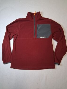 Timberland Maroon Half-Zip Fleece with Gray Chest Pocket